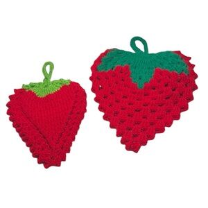 Vintage Handcrafted Crochet Strawberry-Shaped Pot Holder